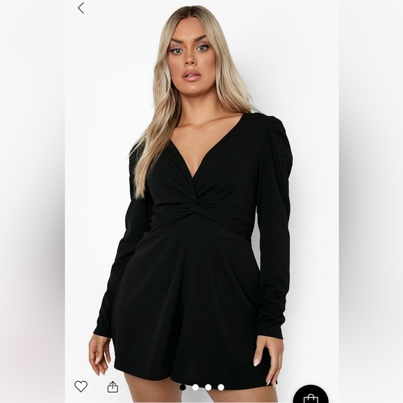NWT Boohoo Plus Puff Sleeve Romper - Picture 1 of 4